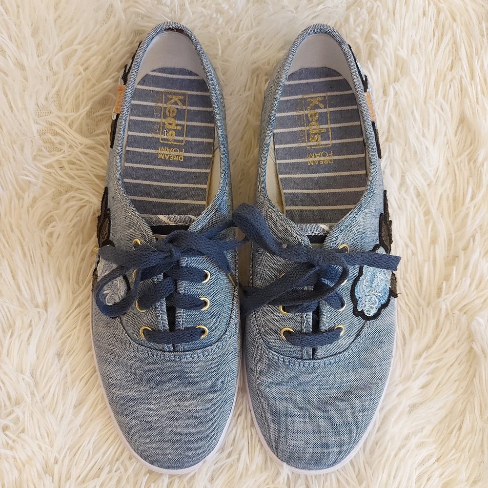 KEDS Champion Chambray Applique Navy Floral Sneaker w/ DearFoam Footbed, Sz 6.5W - Picture 4 of 8